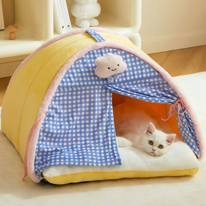 Cat Tent Bed and Dog Bed, Semi Enclosed Cat Cave Bed Cozy Plush Pet House