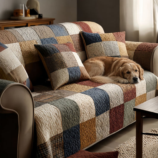 Cozy Quilted Couch Cover, Patchwork Sofa Throw Blanket