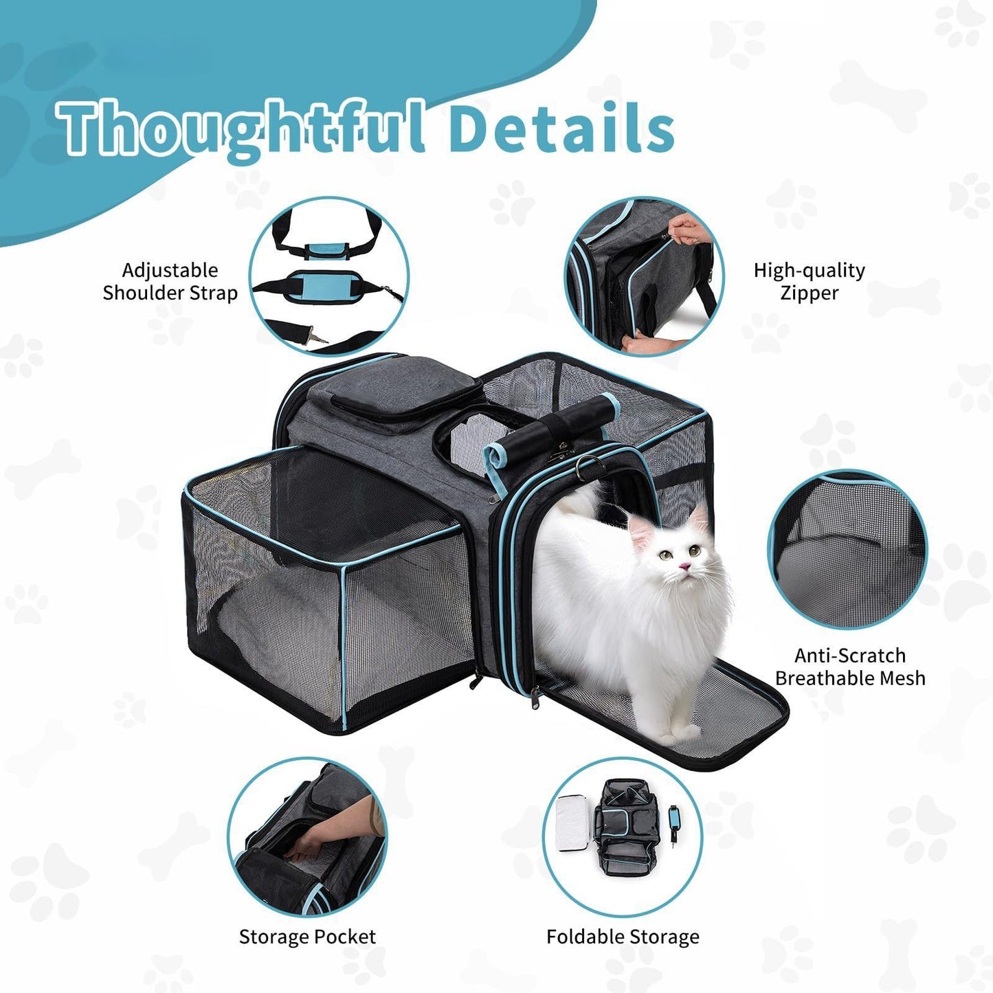 Expandable Airline Travel Pet Carrier for Cats & Small Dogs, Soft Sided Travel Bag for Car & Outdoor Use
