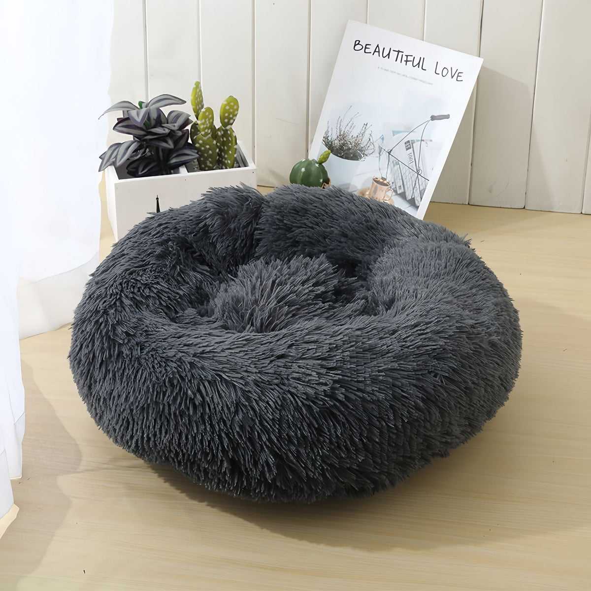 Long Plush Donut Pet Bed, Soft Round Bed for Cats and Dogs, Cozy Nest Style Pet Bed