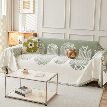 Chenille Couch Cover Throw Blanket for Pets, Nordic Geometric Sofa Protector with Tassels