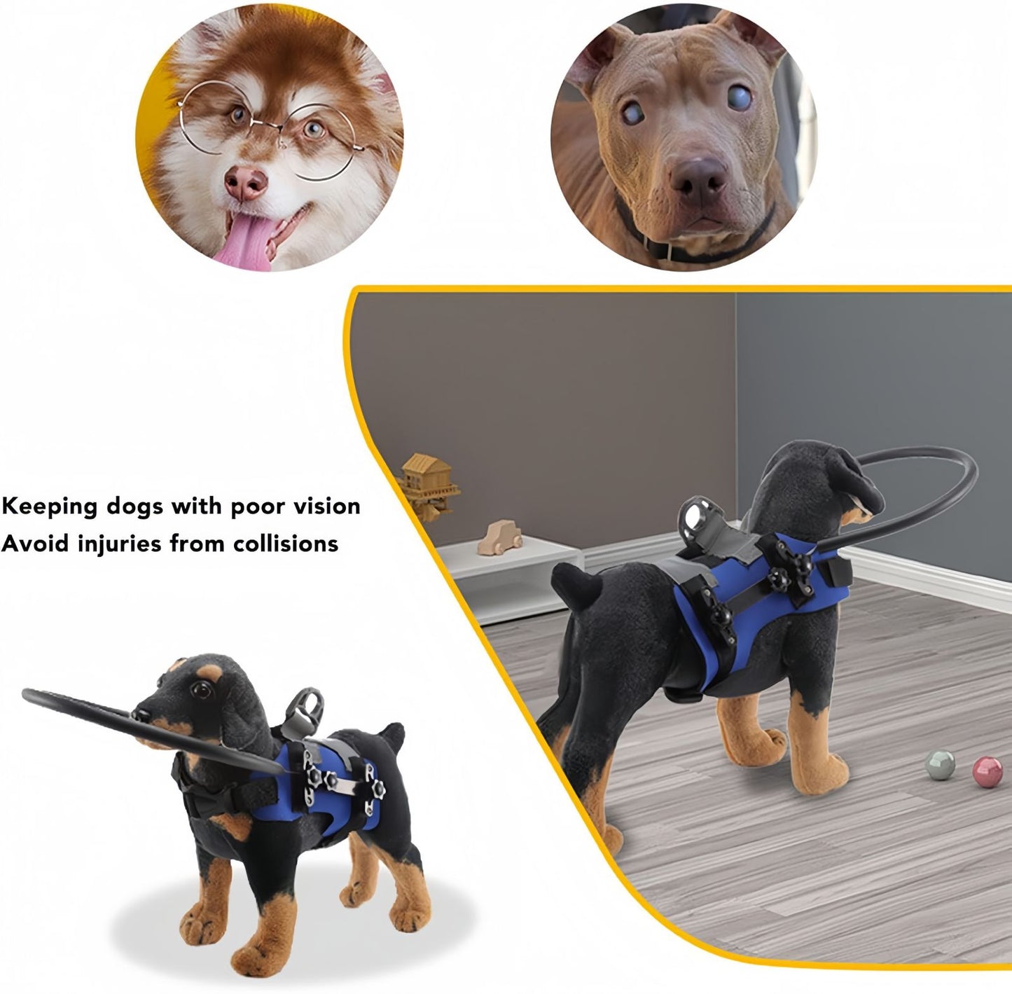 Blind Dog Harness with Anti-Collision Ring, Adjustable Blind Dog Bumper Harness for Small to Medium Dogs