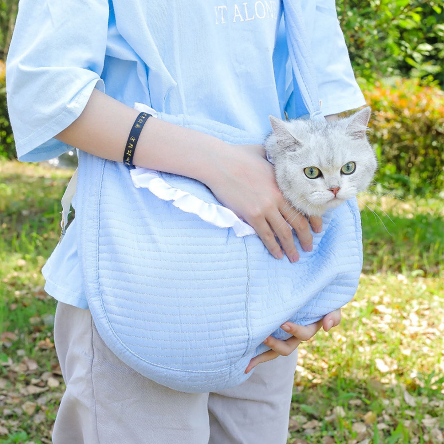 Pet Sling Carrier for Cats & Small Dogs, Hands-Free Cat Carrier Shoulder Bag for Travel & Outdoor