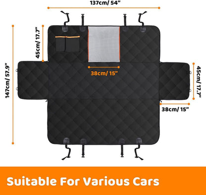 Waterproof Back Seat Car Cover for Dogs with Mesh Window & Storage Pocket, Non-Slip Hammock Dog Car Seat Cover Fits Most Vehicles
