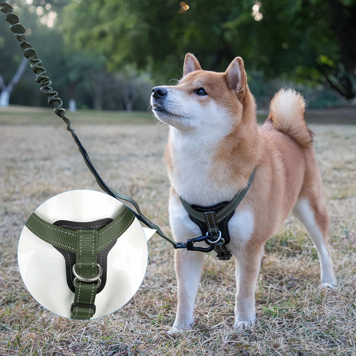 No Pull Dog Harness with Leather Padding, Reflective Adjustable Dog Harness for Medium Large Dogs