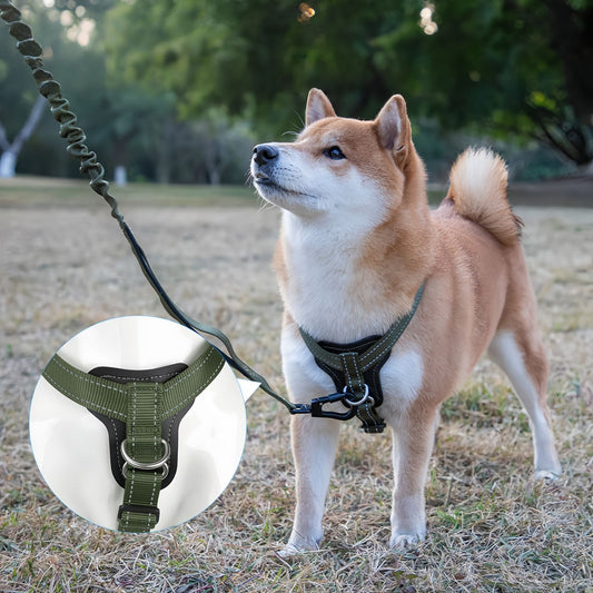 No Pull Dog Harness with Leather Padding, Reflective Adjustable Dog Harness for Medium Large Dogs