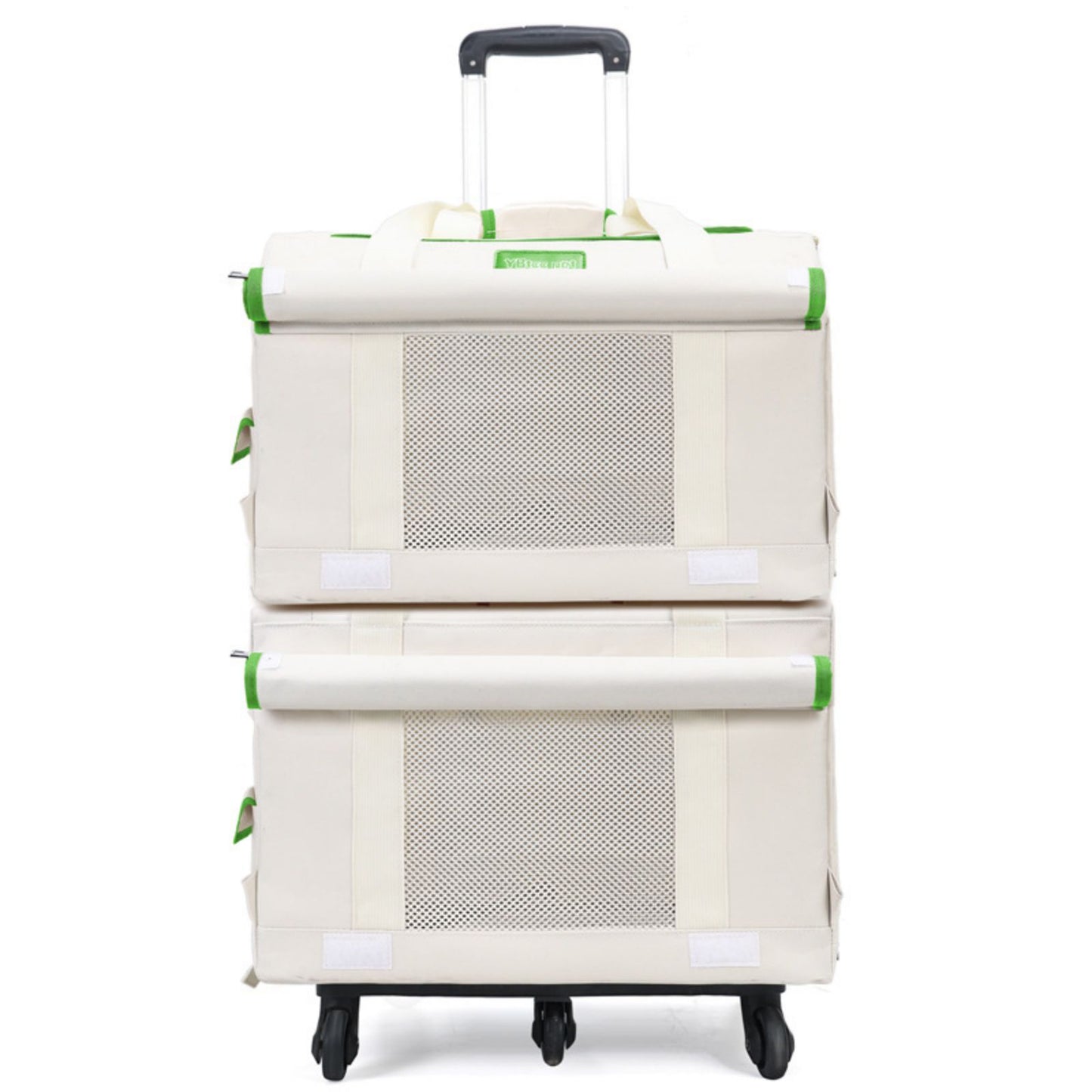 Double Layer Rolling Cat Carrier with Wheels, Telescopic Handle Pet Carrier