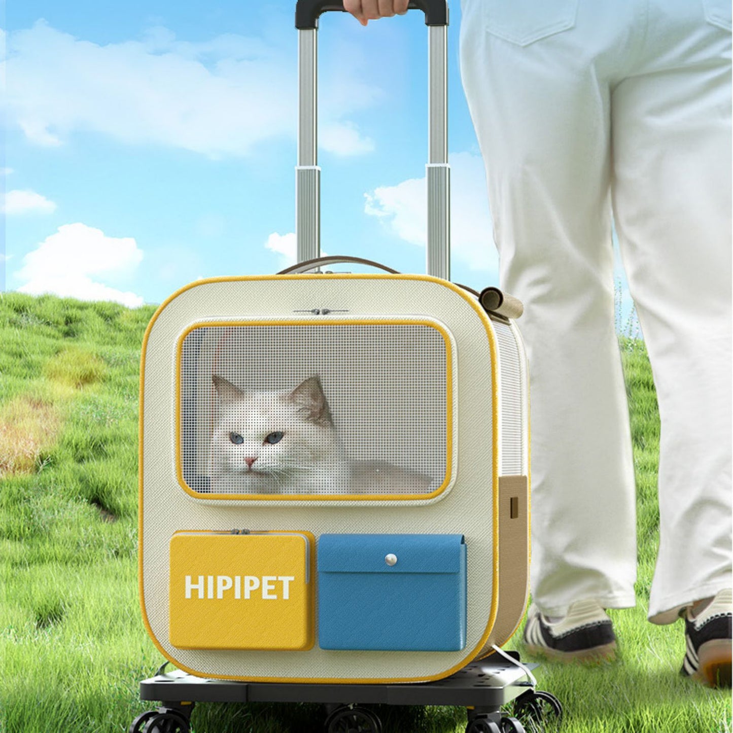 Cat Carrier with Wheels and Handle, Rolling Cat Carrier Backpack for Travel