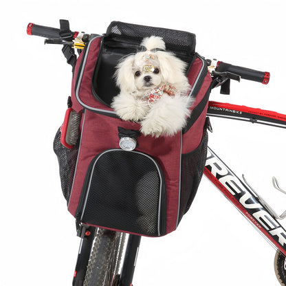 Dog Bike Backpack, 3-in-1 Bicycle Dog Backpack Carrier with Breathable Mesh & Handlebar Mount for Cycling, Travel & Outdoor Adventures