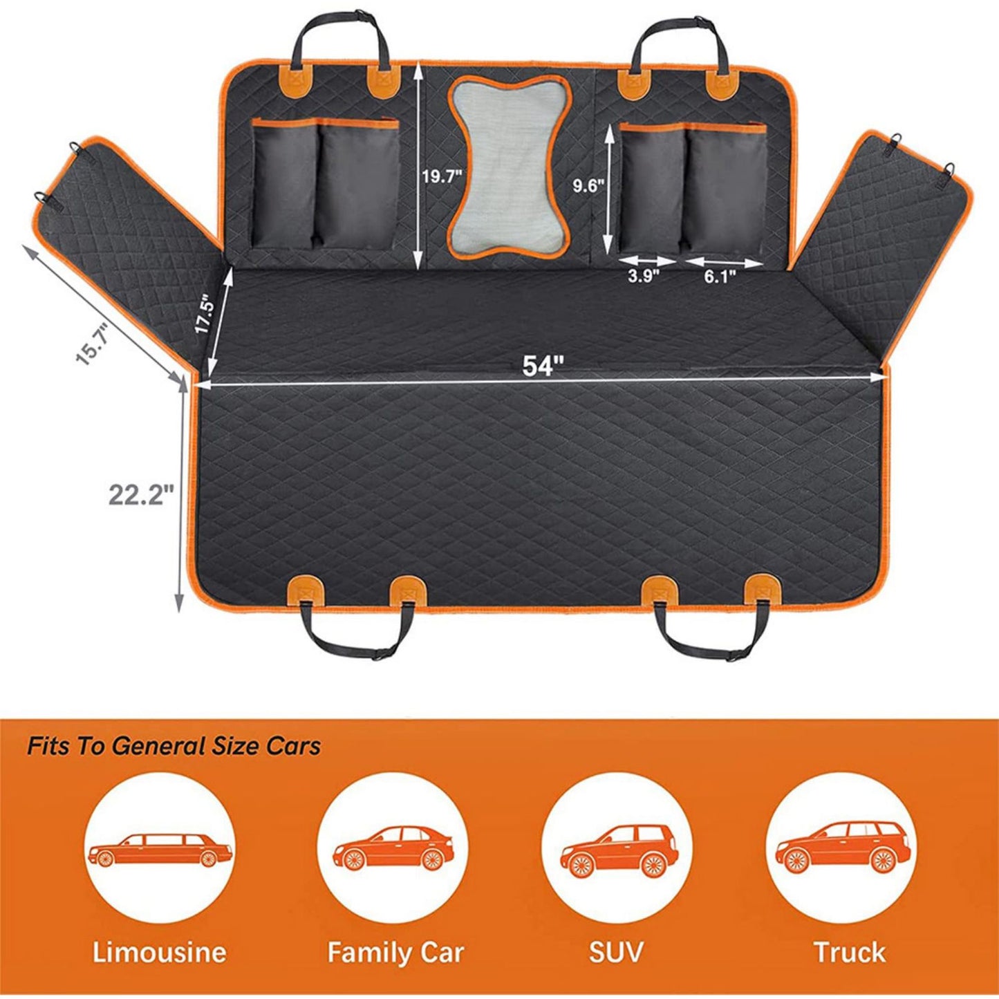Waterproof Dog Car Seat Cover with Mesh Window, Full Coverage Dog Hammock Seat Protector with Side Flaps & Cargo Liner Function
