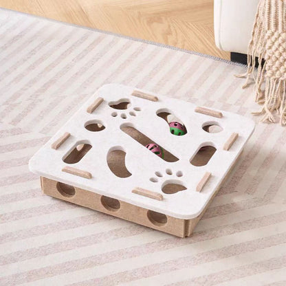 Interactive Cat Puzzle Toy with Bell Balls, Felt Cat Maze & Hide-and-Seek Enrichment Toy Box for Indoor Cats