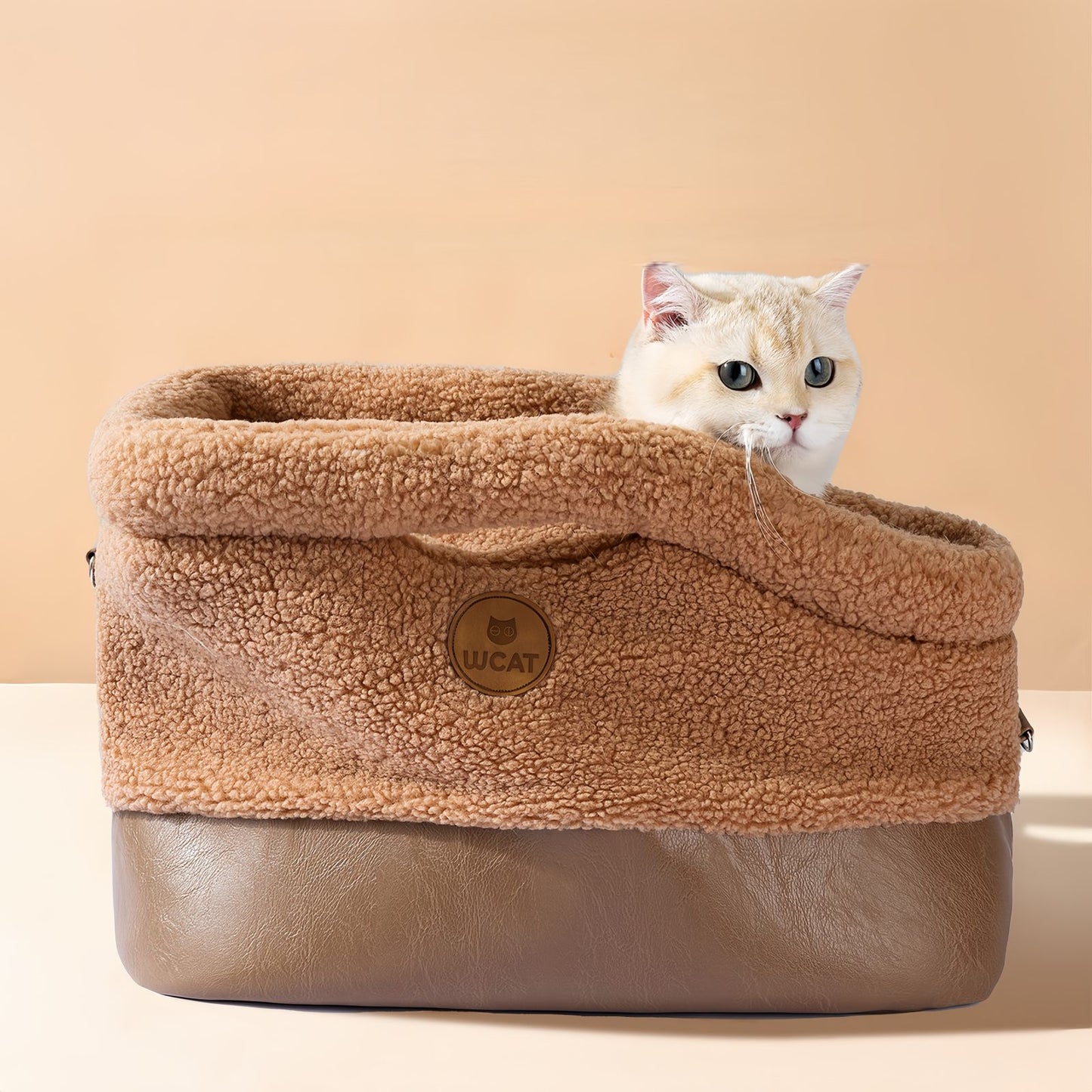 Cat Tote Bag Pet Carrier for Cats & Small Dogs, Warm Plush Cat Carrier Handbag with Safety Leash