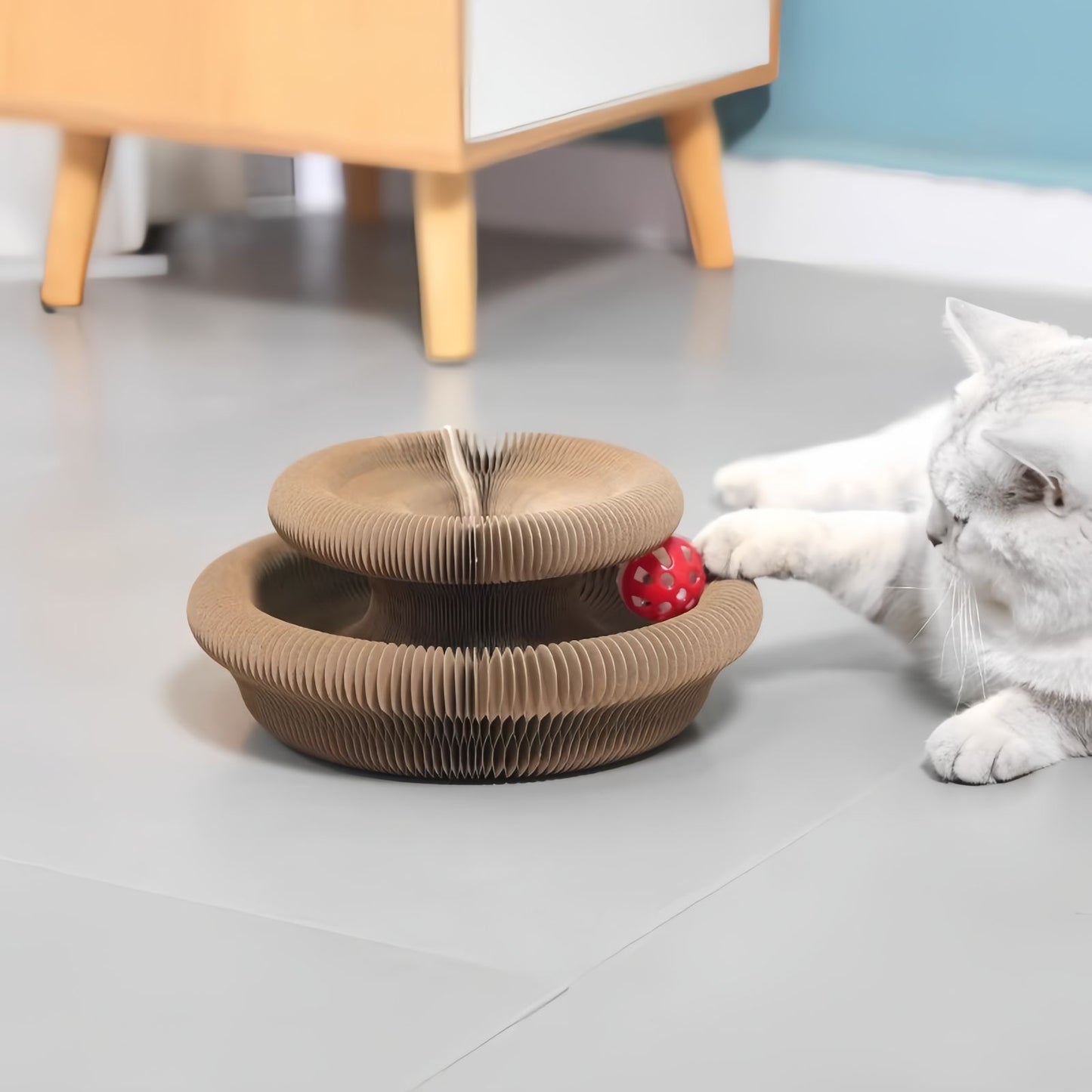 Foldable Cardboard Cat Scratcher Toy with Ball, Interactive Cat Scratch Toy for Indoor Cats