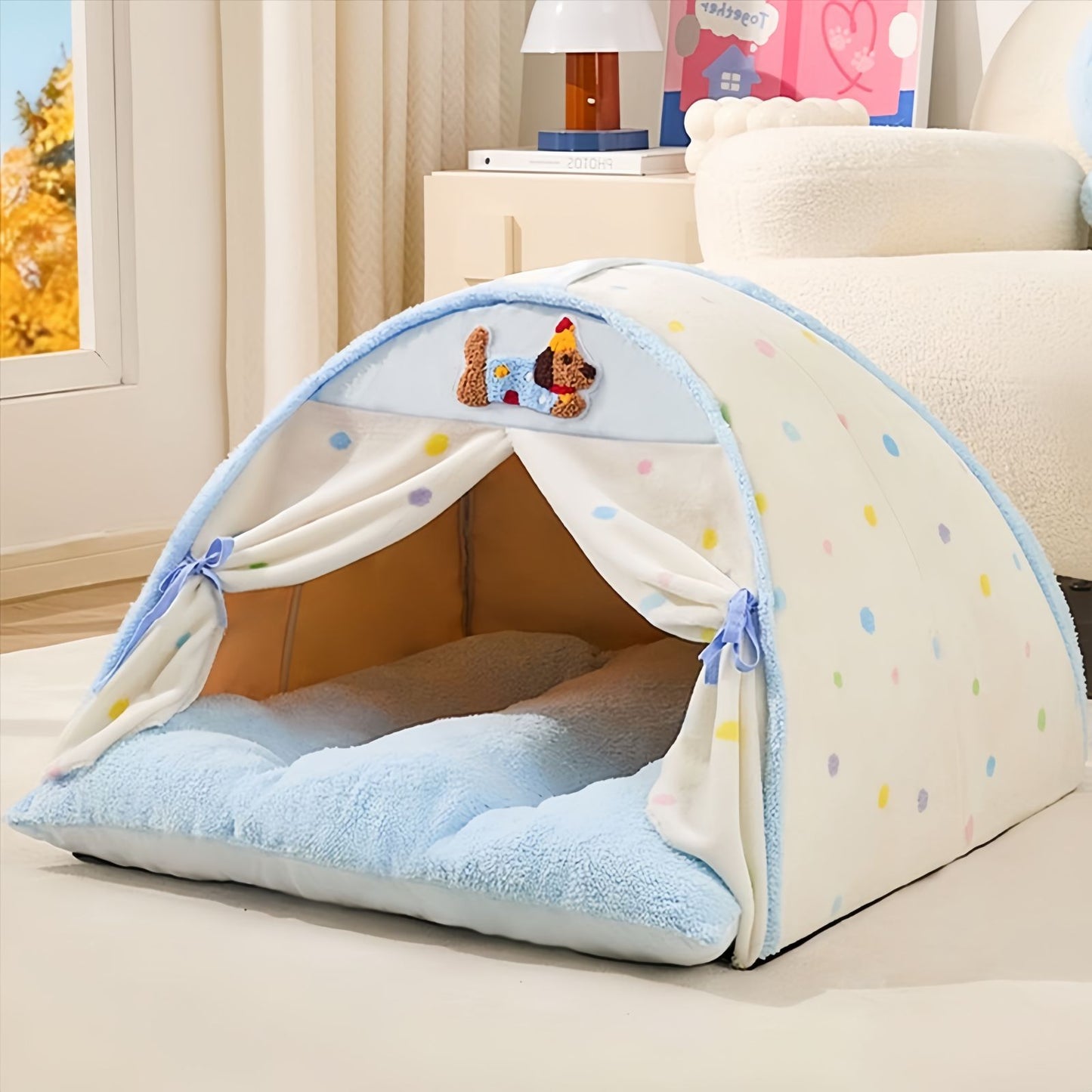 Cat Tent Bed, Semi-Enclosed Cat Bed with Canopy, Cozy Plush Tent Bed for Cats