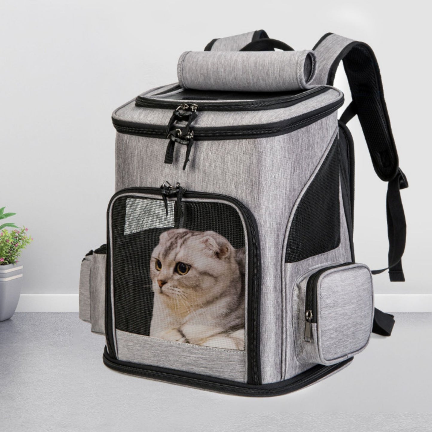 Foldable Cat Carrier Backpack with Breathable Mesh, Large Pet Carrier Backpack for Travel