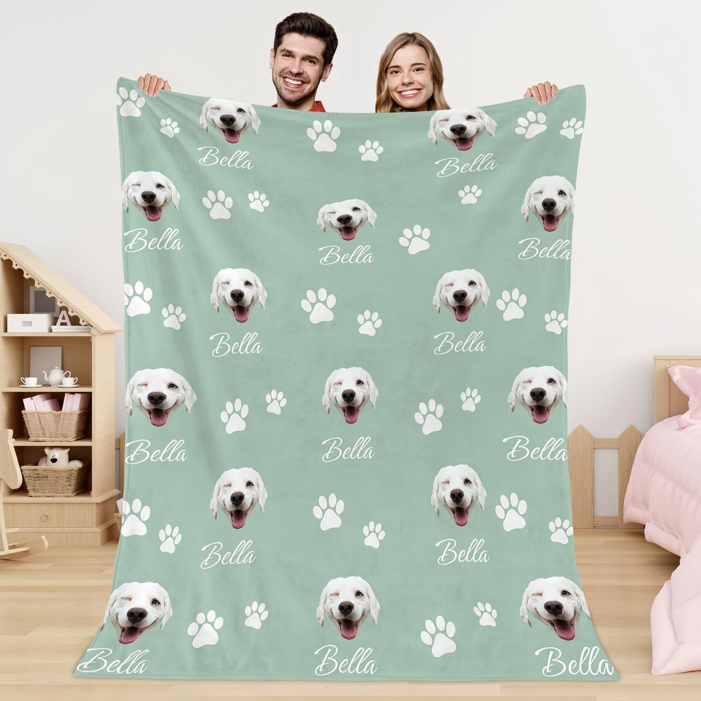 Personalized Pet Photo Blanket with Name, Custom Dog & Cat Picture Soft Throw Blanket Gift for Pet Lovers