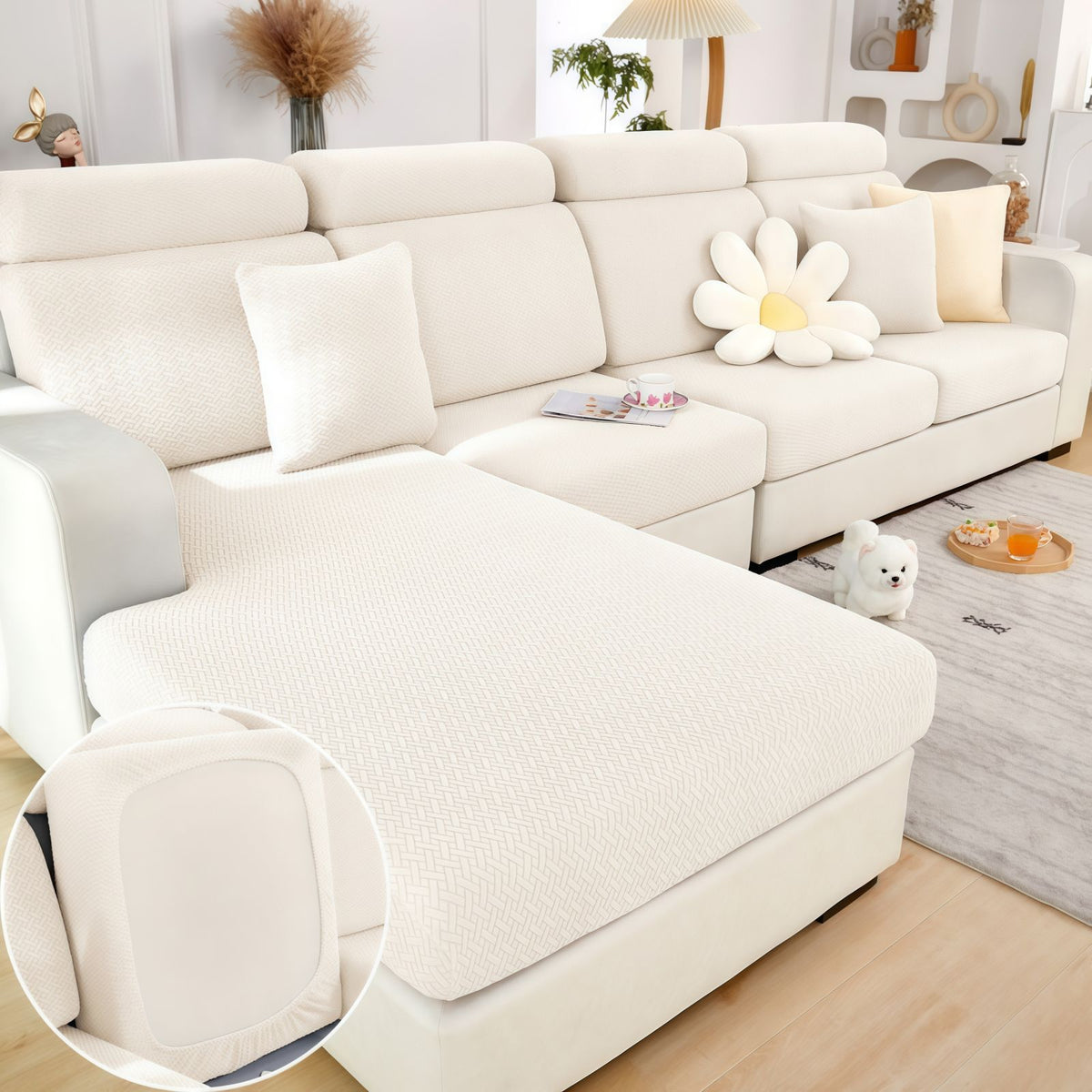 Stretch Couch Cushion Covers for Sectional Sofas, Washable Sofa Seat Covers with 360° Full Wrap Design