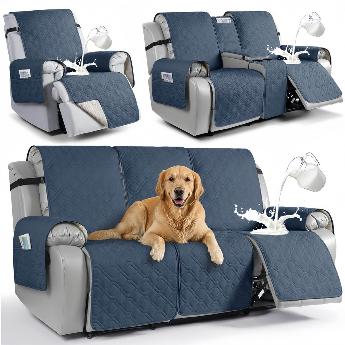 Waterproof Recliner Sofa Cover, Quilted Non-Slip Furniture Protector for Pets