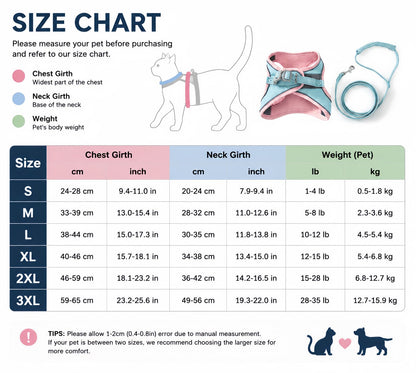 Escape Proof Cat Harness and Leash Set, Adjustable Reflective Walking Harness for Cats & Small Dogs