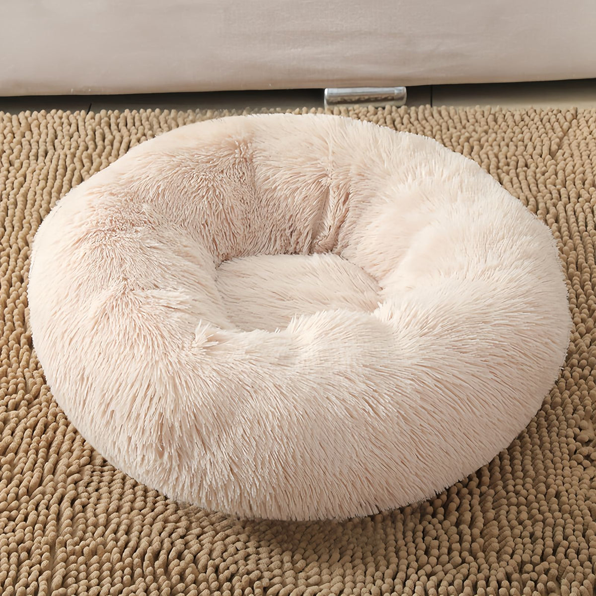 Long Plush Donut Pet Bed, Soft Round Bed for Cats and Dogs, Cozy Nest Style Pet Bed