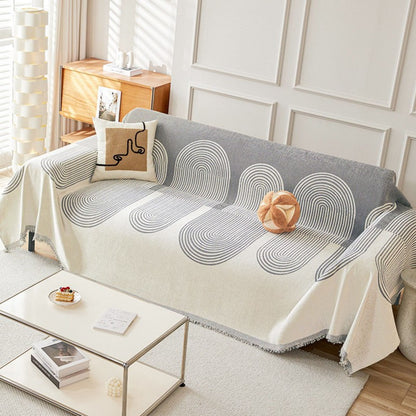 Chenille Couch Cover Throw Blanket for Pets, Nordic Geometric Sofa Protector with Tassels