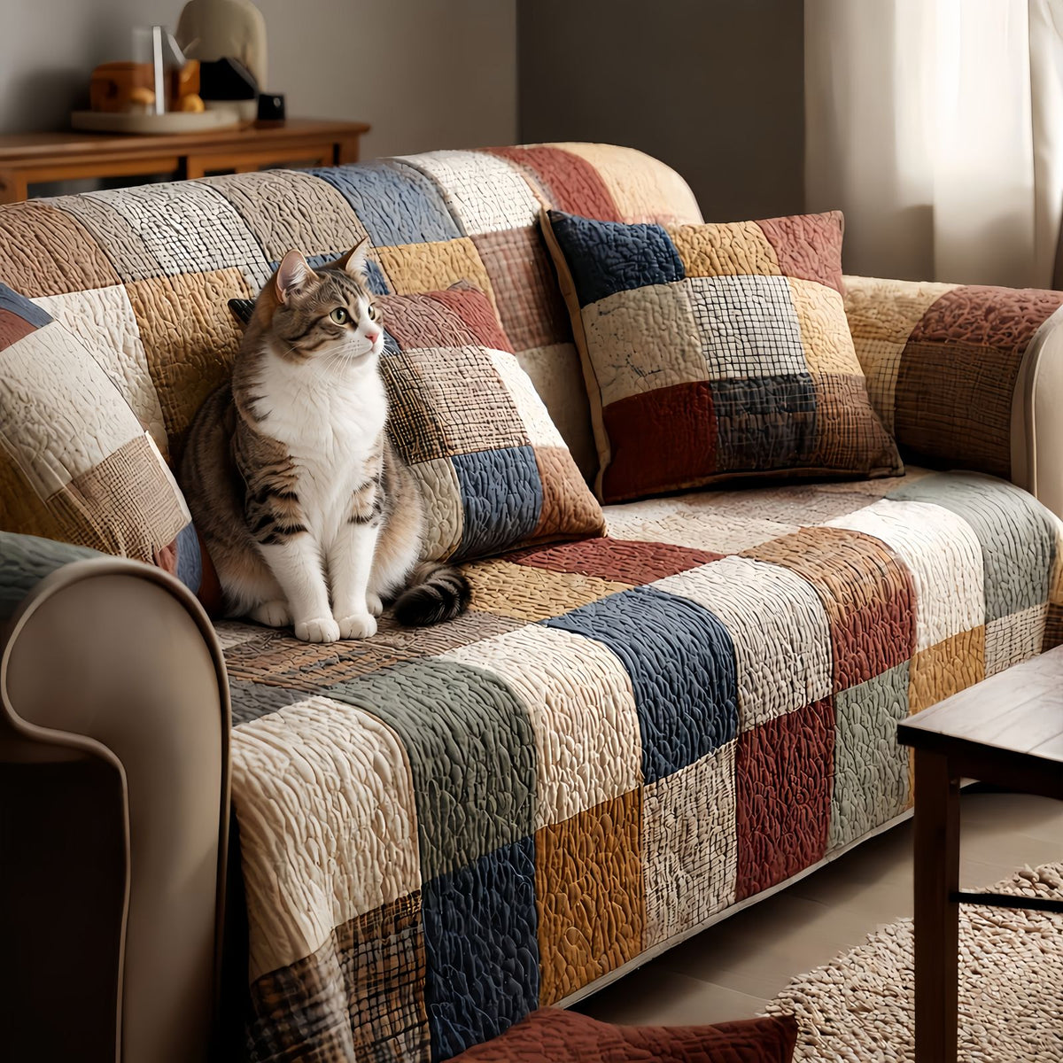 Cozy Quilted Couch Cover, Patchwork Sofa Throw Blanket