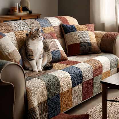 Cozy Quilted Couch Cover, Patchwork Sofa Throw Blanket