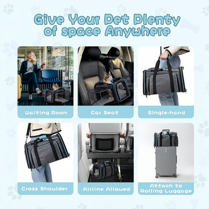 Expandable Airline Travel Pet Carrier for Cats & Small Dogs, Soft Sided Travel Bag for Car & Outdoor Use