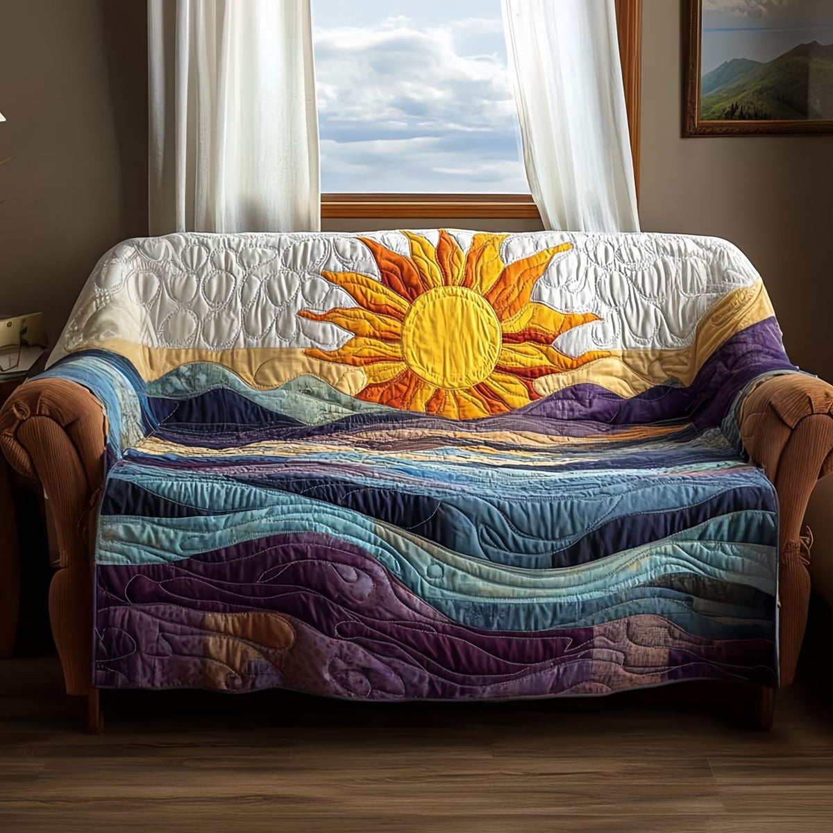 Sunshine Quilted Sofa Cover, Colorful Couch Throw Blanket