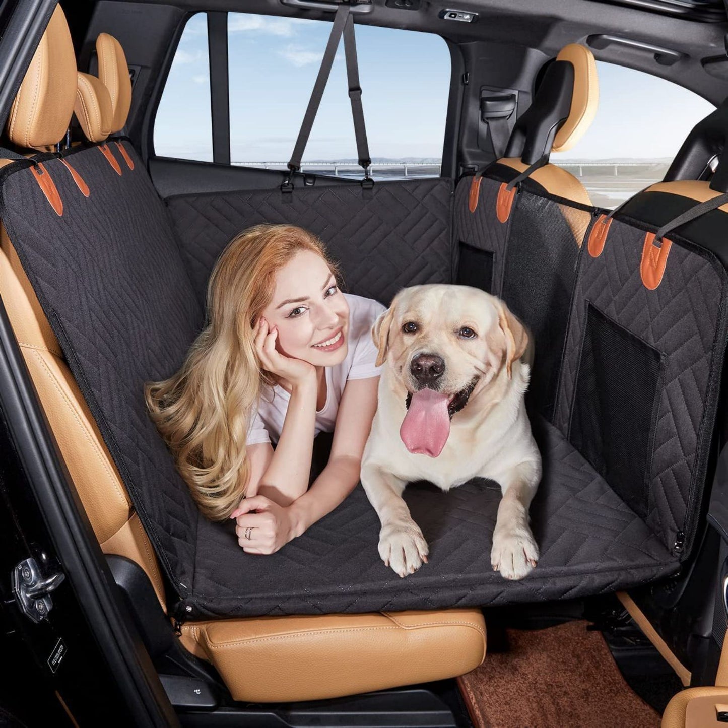 Dog Car Back Seat Cover Waterproof, Non-Slip Hammock with Hard Bottom for Pets, Fits Most Cars, SUVs & Trucks