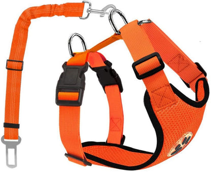 Dog Seat Belt Harness and Leash Set, No Pull Breathable Vest Dog Harness with Bungee Leash