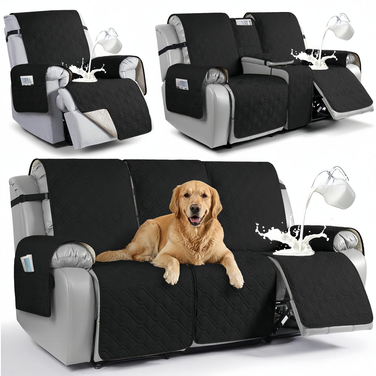 Waterproof Recliner Sofa Cover, Quilted Non-Slip Furniture Protector for Pets