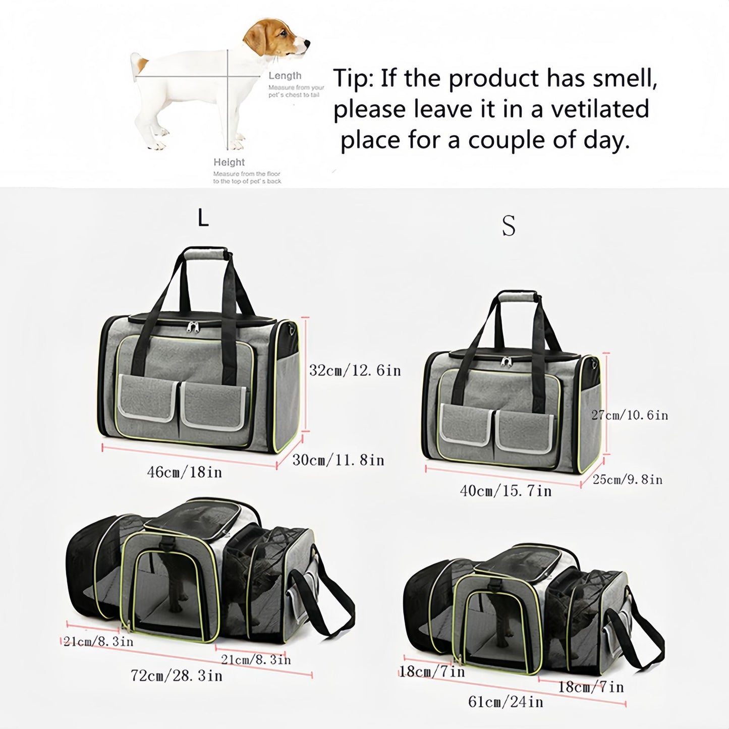 Expandable Cat Carrier Bag, Breathable Foldable Pet Carrier for Travel, Portable Cat Carrier with Shoulder Strap