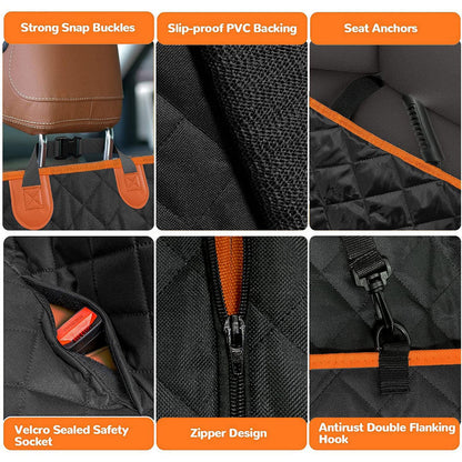 Waterproof Dog Car Seat Cover with Mesh Window, Full Coverage Dog Hammock Seat Protector with Side Flaps & Cargo Liner Function