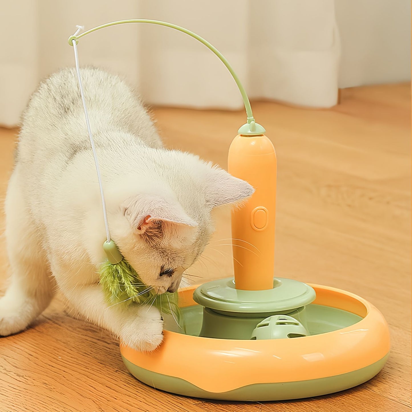 Automatic Interactive Cat Toy with Rotating Feather & Ball, Self Play Cat Toy for Indoor Cats