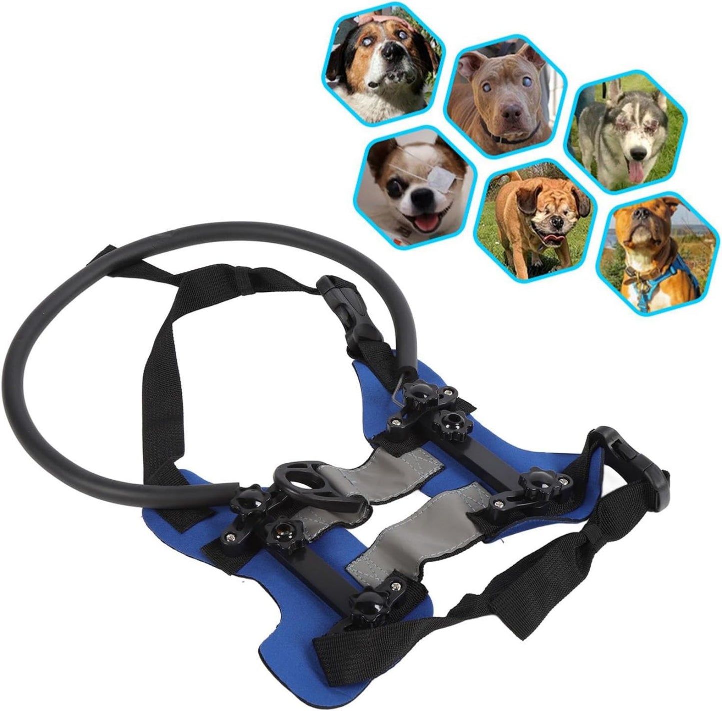 Blind Dog Harness with Anti-Collision Ring, Adjustable Blind Dog Bumper Harness for Small to Medium Dogs
