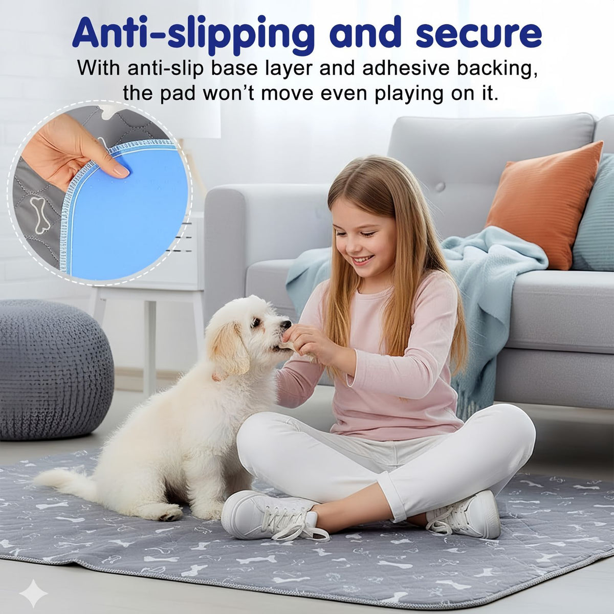 Washable Dog Pee Pads, Reusable Waterproof Dog Urine Pads with Non-Slip Backing
