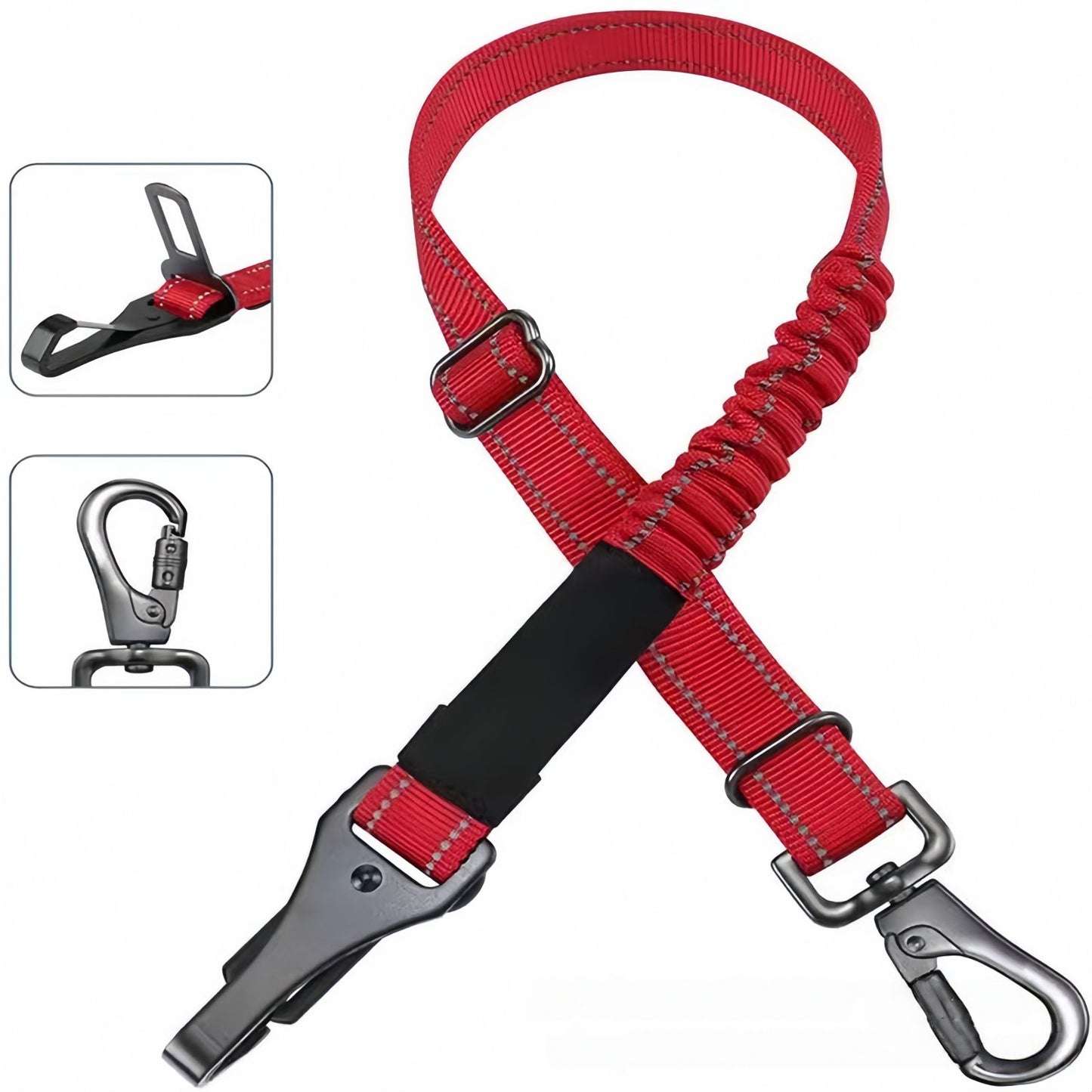 Seat Belts for Dogs Adjustable Bungee Dog Car Seat Belt, Reflective Elastic Safety Leash with Seat Belt Buckle & Swivel Clip