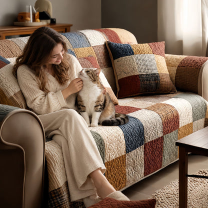 Cozy Quilted Couch Cover, Patchwork Sofa Throw Blanket