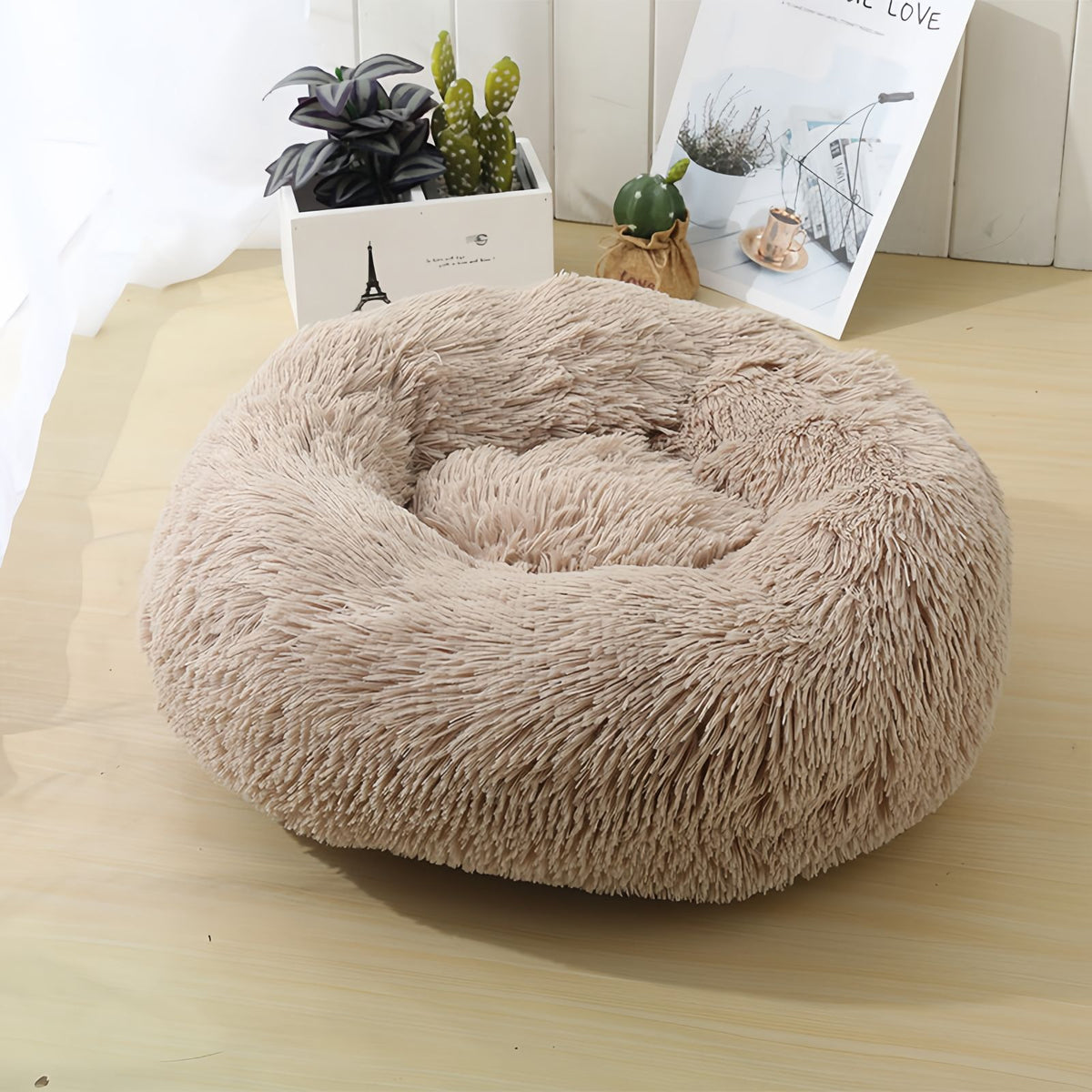 Long Plush Donut Pet Bed, Soft Round Bed for Cats and Dogs, Cozy Nest Style Pet Bed