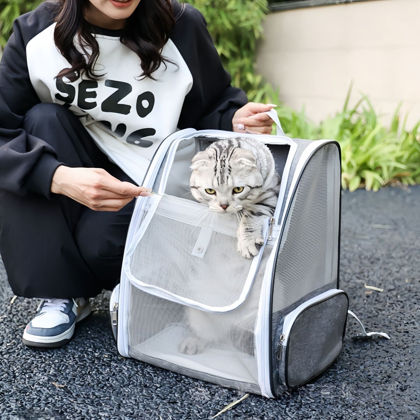 Breathable Cat Carrier Backpack with Mesh Windows, Foldable Pet Travel Backpack for Cats