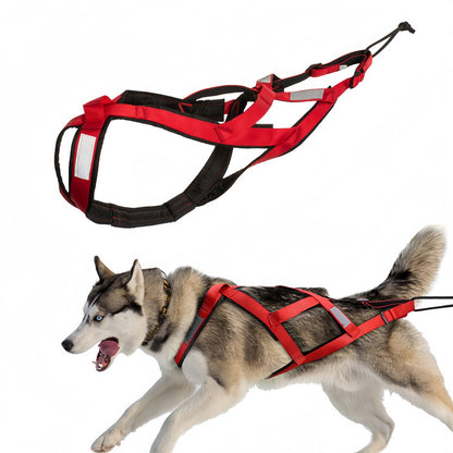 Sled Dog Harness X-Back Reflective Weight Pulling Harness for Medium to Large Dogs, Heavy Duty Skijoring & Canicross Harness