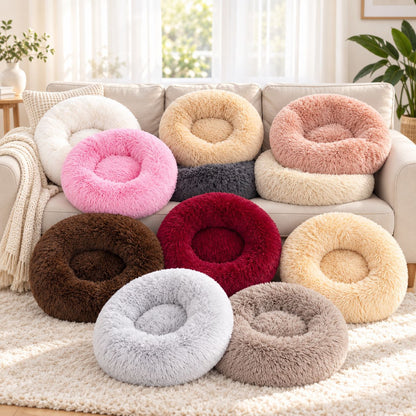 Long Plush Donut Pet Bed, Soft Round Bed for Cats and Dogs, Cozy Nest Style Pet Bed