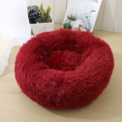 Long Plush Donut Pet Bed, Soft Round Bed for Cats and Dogs, Cozy Nest Style Pet Bed