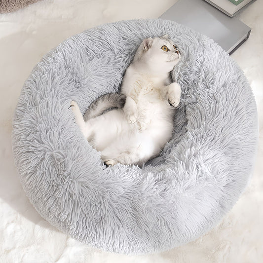 Calming Plush Donut Dog Bed and Cat Bed, Round Washable Fluffy Dog Bed