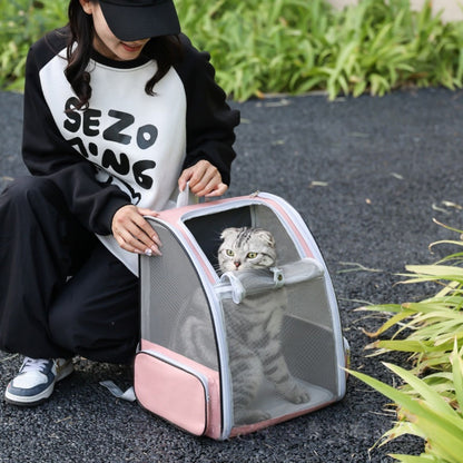 Breathable Cat Carrier Backpack with Mesh Windows, Foldable Pet Travel Backpack for Cats