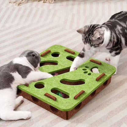 Interactive Cat Puzzle Toy with Bell Balls, Felt Cat Maze & Hide-and-Seek Enrichment Toy Box for Indoor Cats