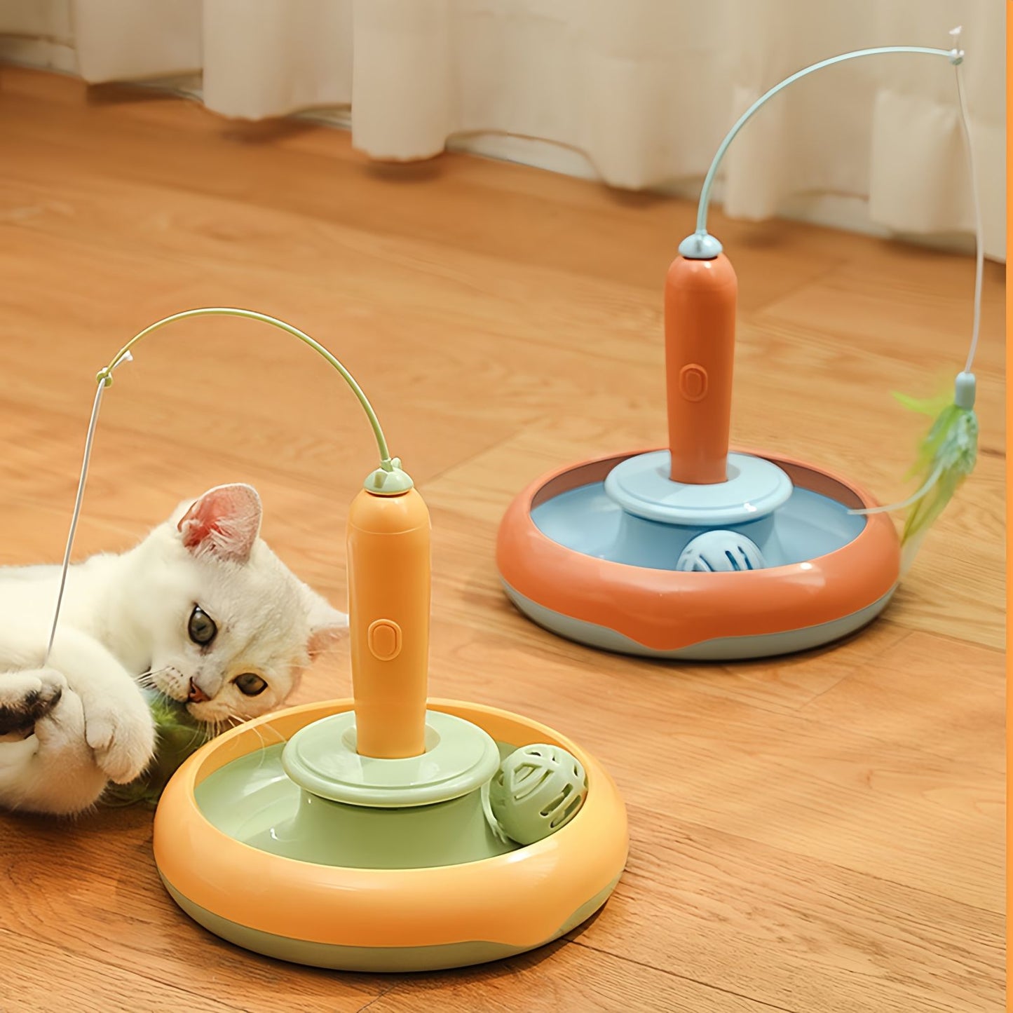 Automatic Interactive Cat Toy with Rotating Feather & Ball, Self Play Cat Toy for Indoor Cats