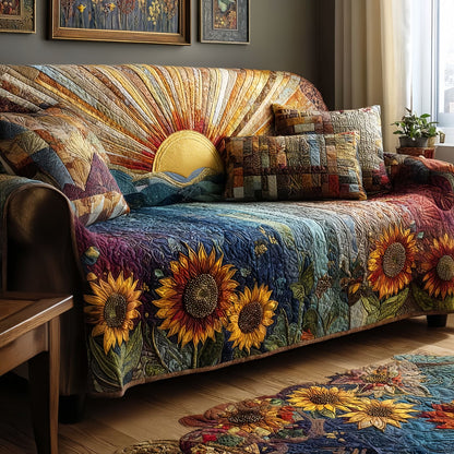 Sunshine Quilted Sofa Cover, Colorful Couch Throw Blanket