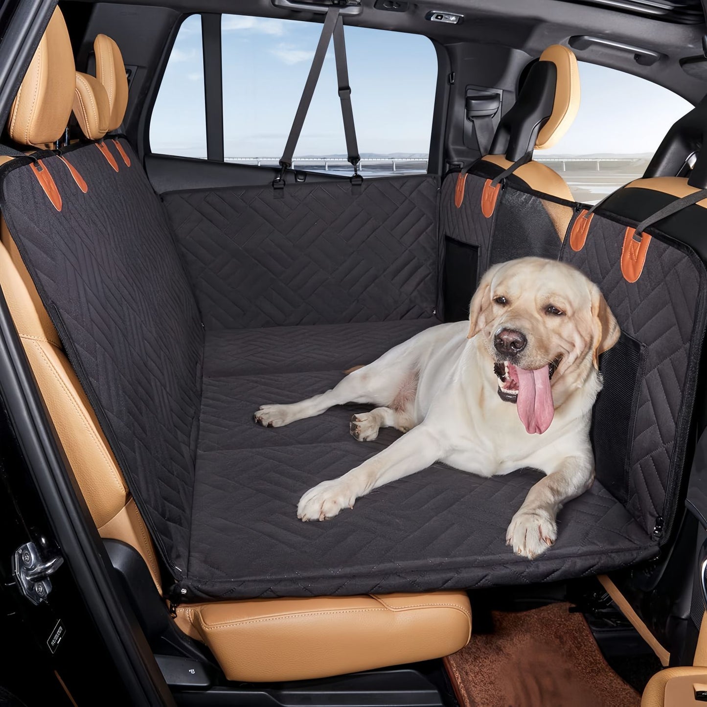 Dog Car Back Seat Cover Waterproof, Non-Slip Hammock with Hard Bottom for Pets, Fits Most Cars, SUVs & Trucks